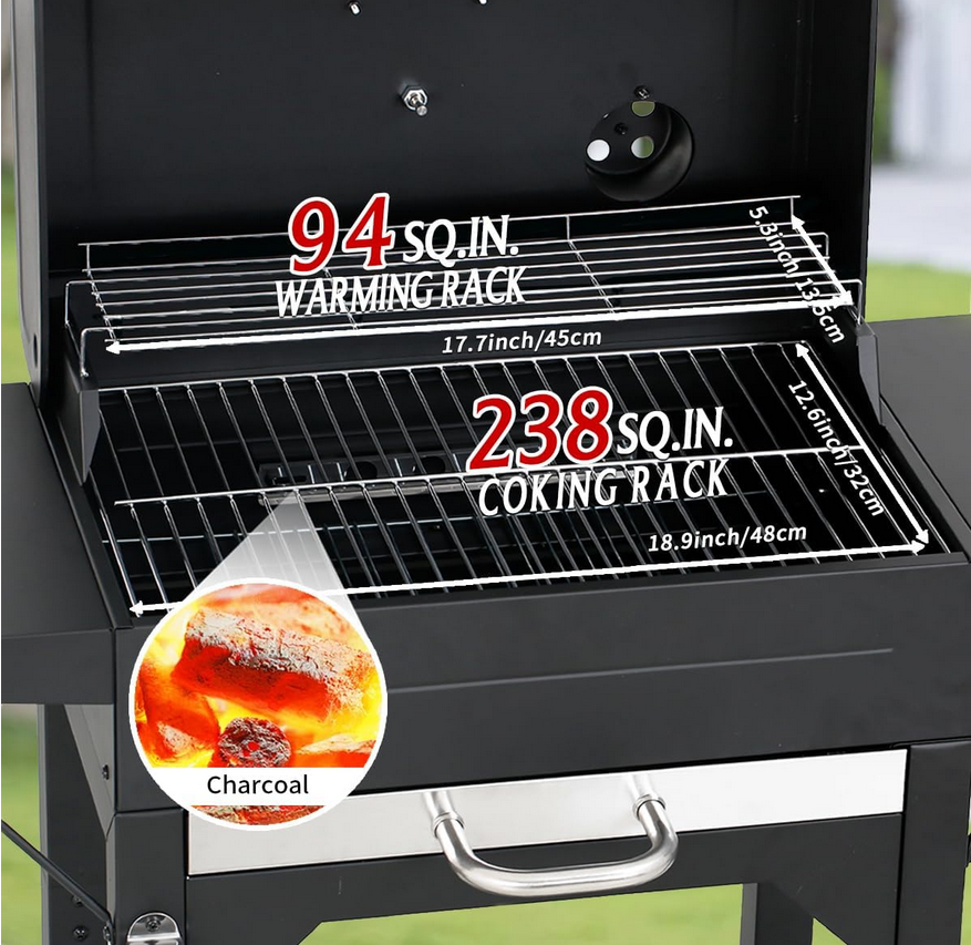 Heavy-Duty Charcoal Grill with Dual Side Tables – Outdoor BBQ Grill for Backyard, Patio, and Camping