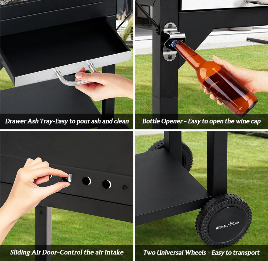 Heavy-Duty Charcoal Grill with Dual Side Tables – Outdoor BBQ Grill for Backyard, Patio, and Camping