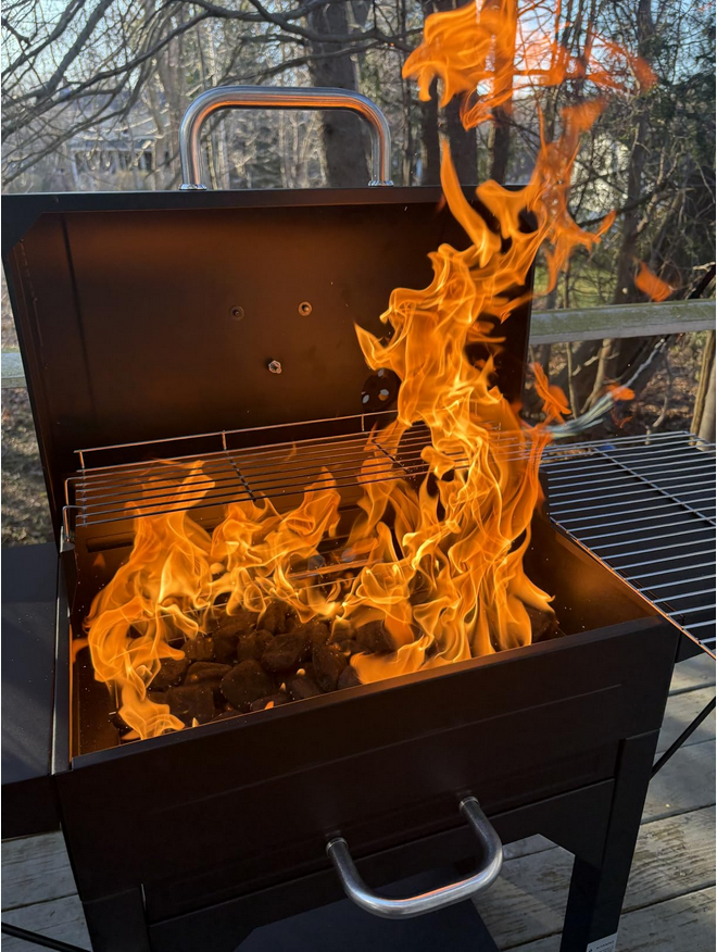 Heavy-Duty Charcoal Grill with Dual Side Tables – Outdoor BBQ Grill for Backyard, Patio, and Camping